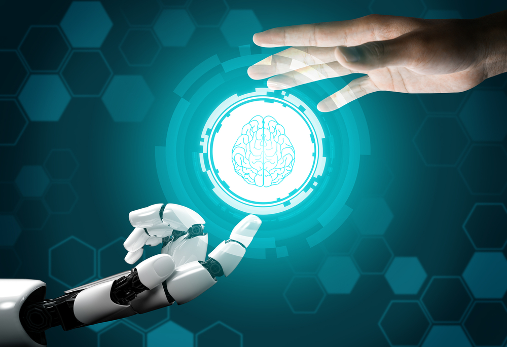 3D渲染未来机器人技术开发人工智能AI和机器学习概念全球机器人仿生科学研究为人类生活的未来